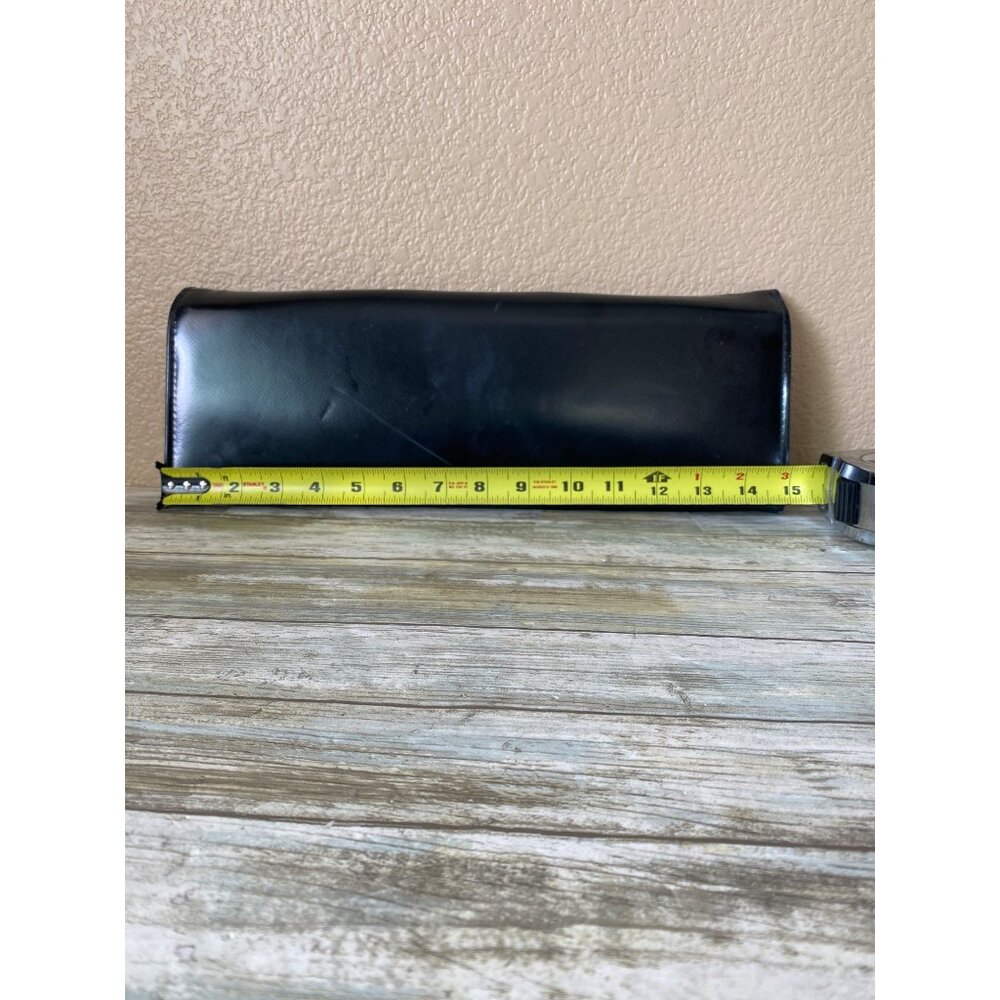 1950s Aetna USA Black Patent Envelope Clutch Purse Royaltone Lined 15" Mid Centu - Picture 7 of 16